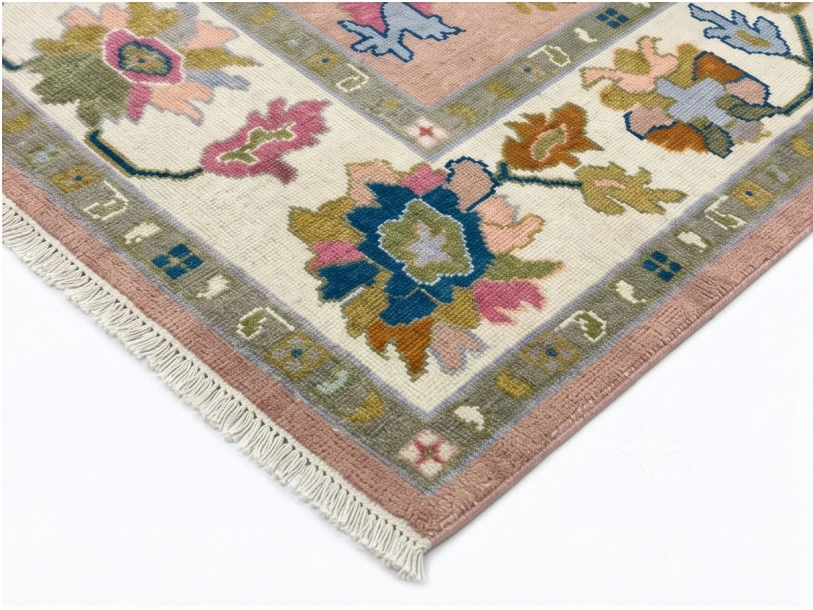 Blush Pink Botanical Hand-Knotted Rug