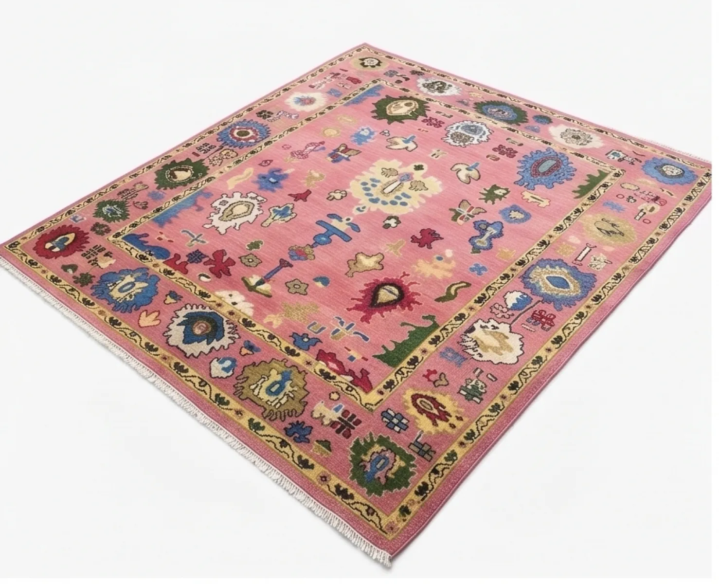Vibrant Rose Pink Tribal Hand-Knotted Rug