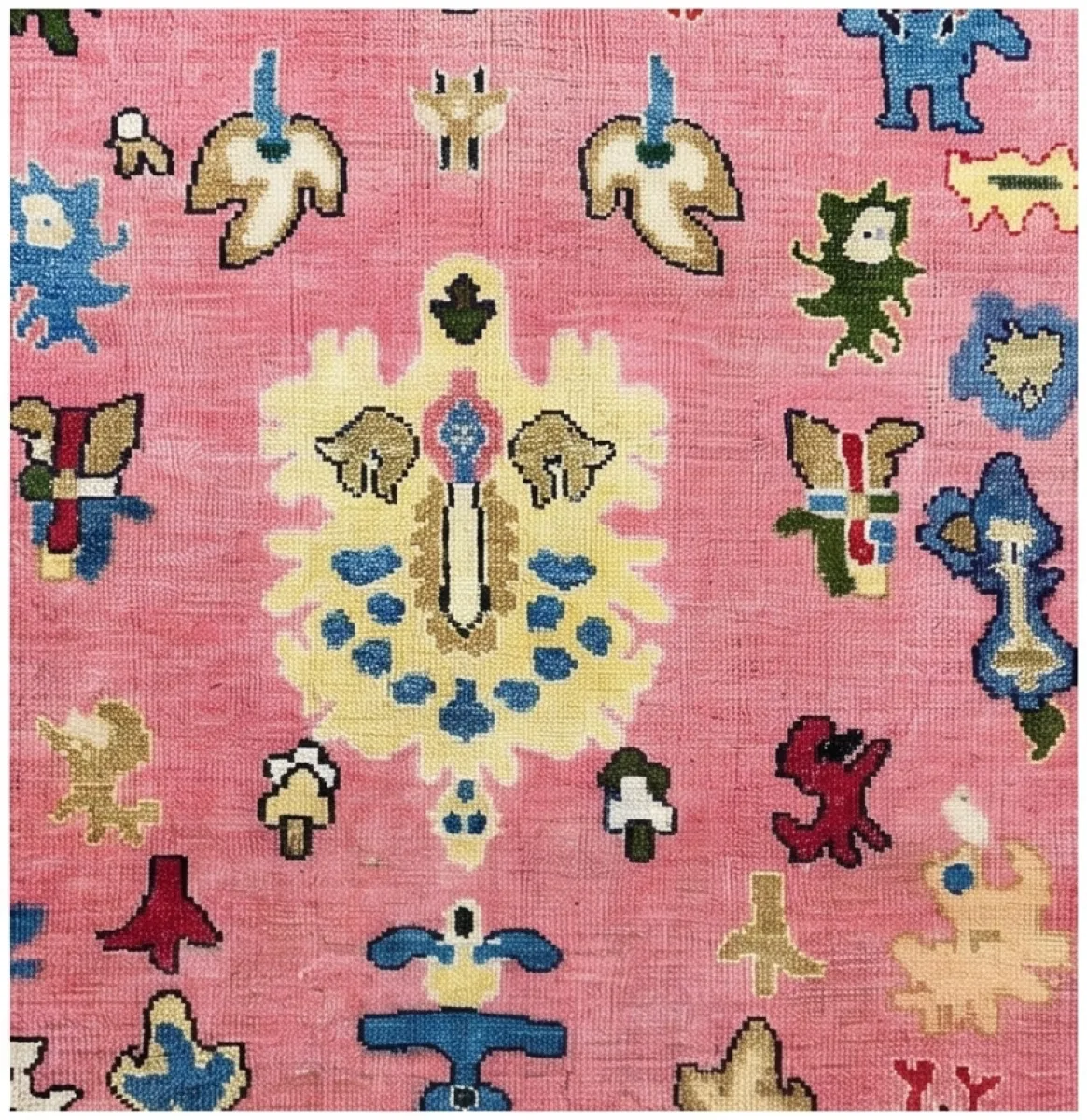 Vibrant Rose Pink Tribal Hand-Knotted Rug