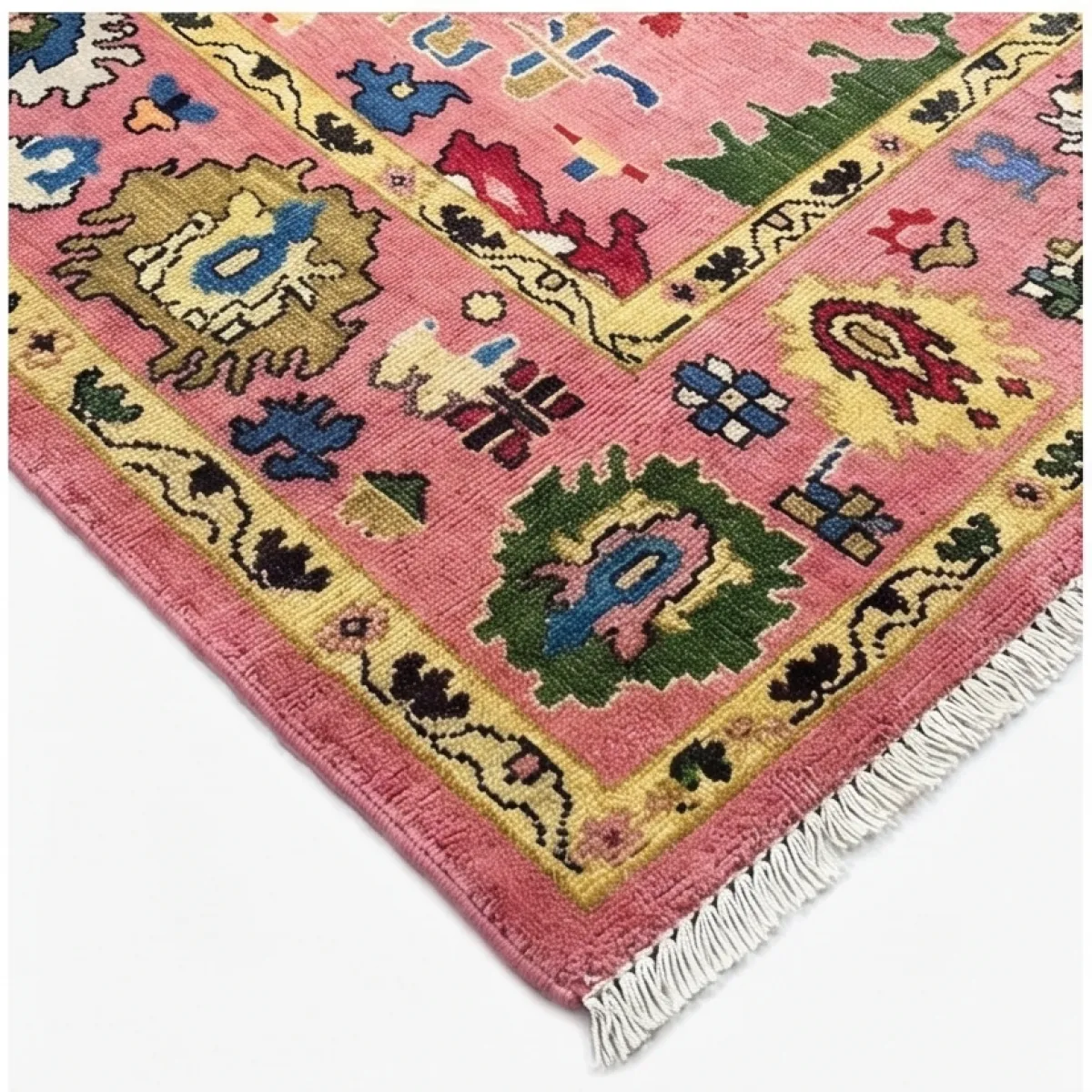 Vibrant Rose Pink Tribal Hand-Knotted Rug