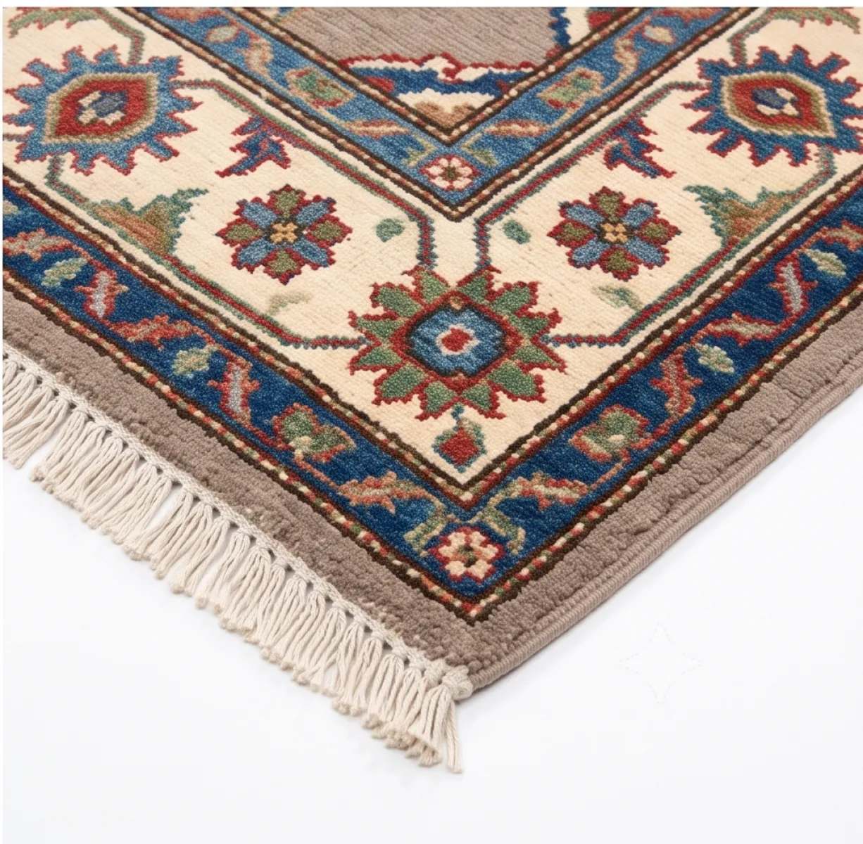 Earthy Taupe & Ivory Geometric Hand-Knotted Oushak Rug