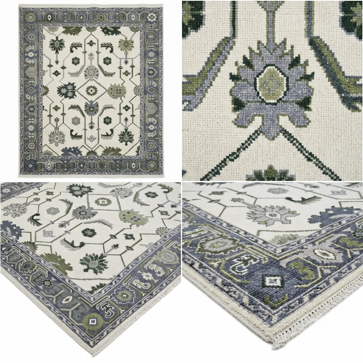 Ivory & Slate Green Modern Oushak Rug