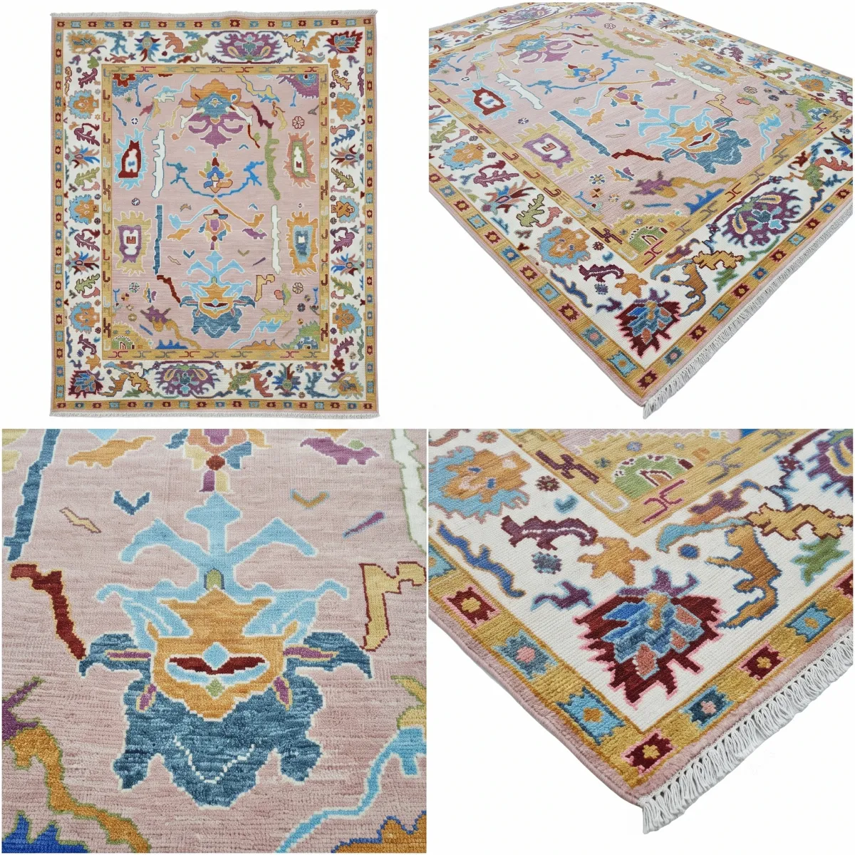 Vibrant Blush Pink Modern Oushak Rug