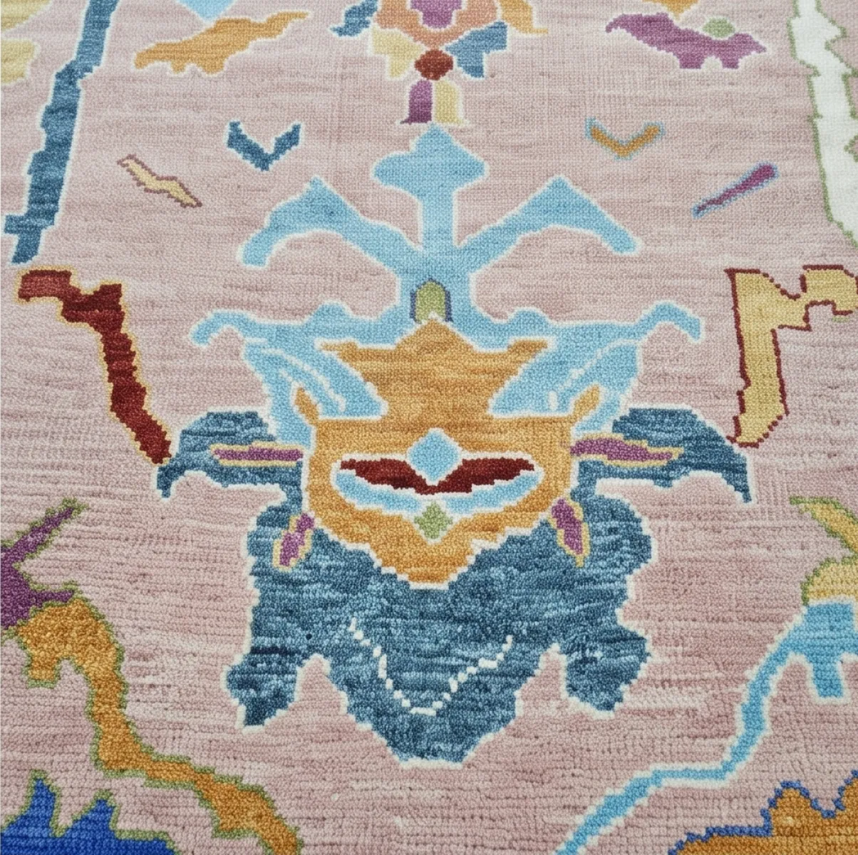 Vibrant Blush Pink Modern Oushak Rug