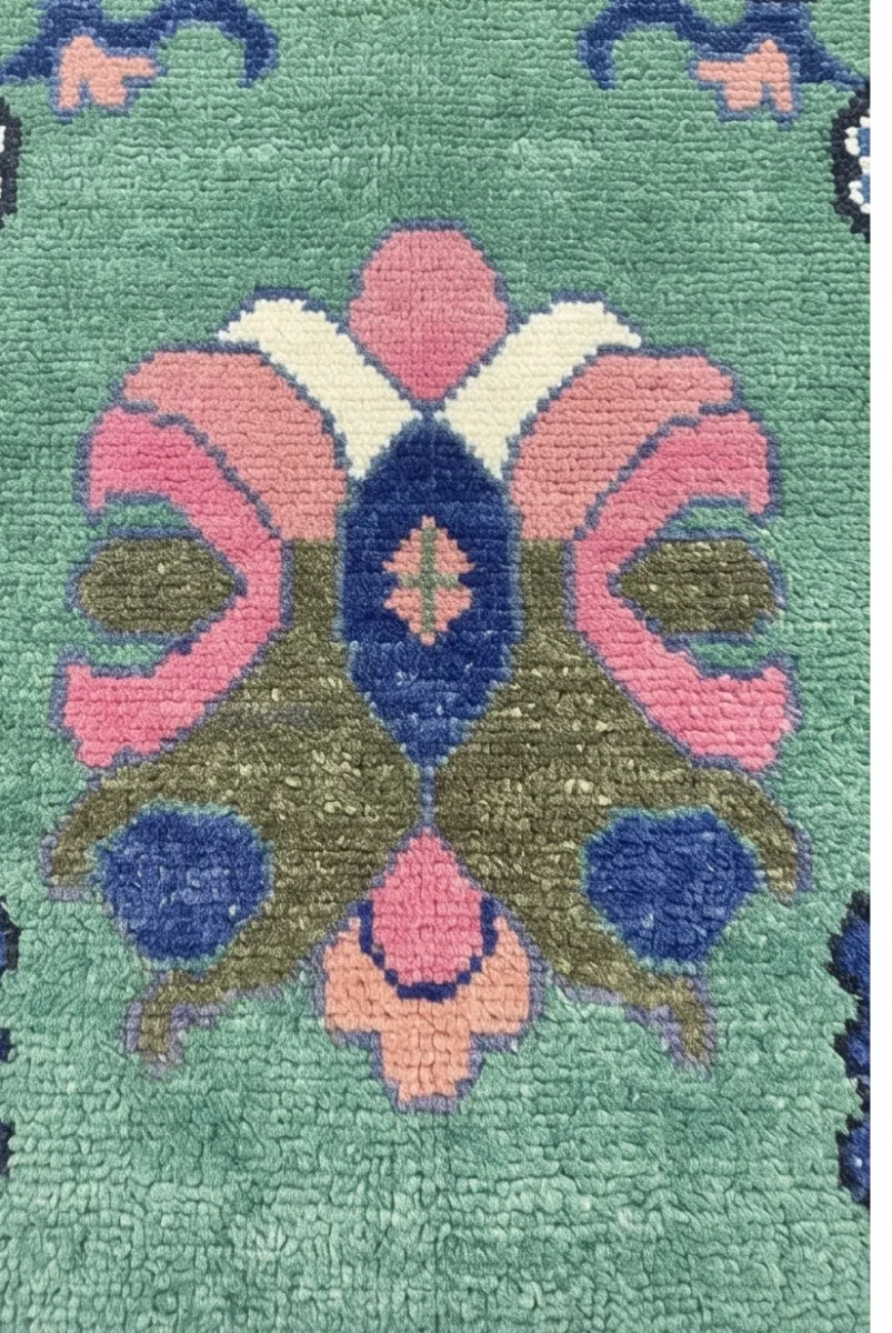 Vibrant Green & Pink Modern Oushak Rug