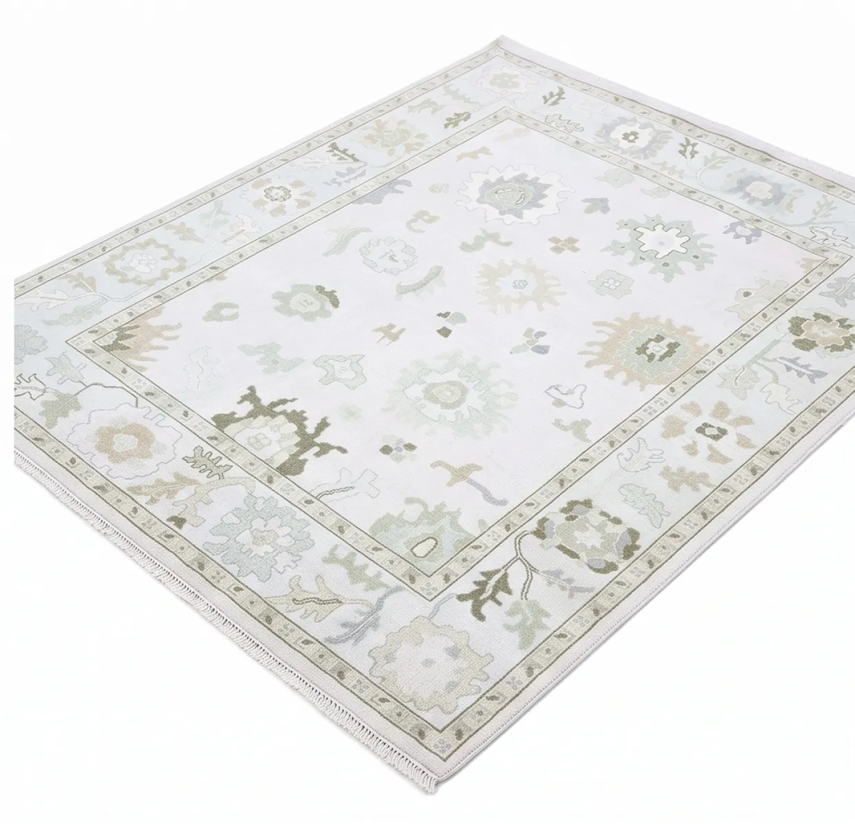 Serene Ivory & Sage Modern Oushak Rug