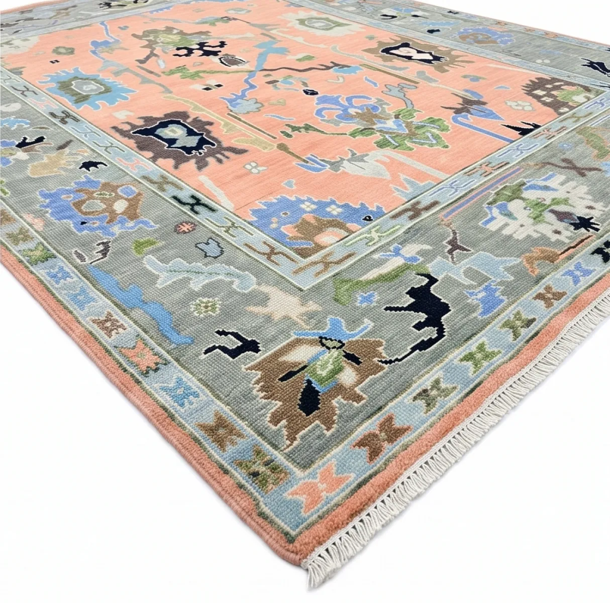 Peach & Slate Grey Modern Oushak Rug