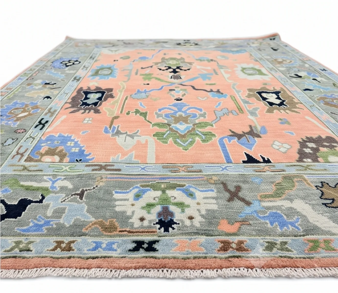Peach & Slate Grey Modern Oushak Rug