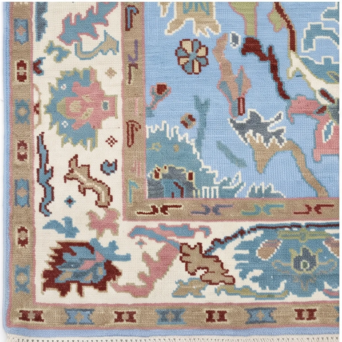 Serene Sky Blue & Ivory Modern Oushak Rug