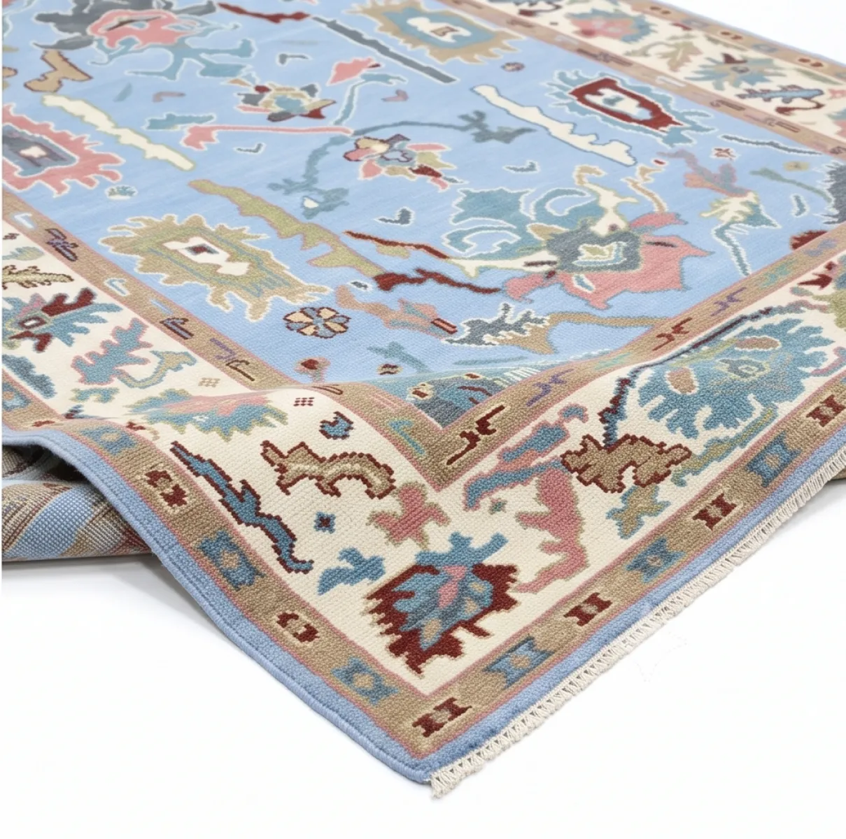 Serene Sky Blue & Ivory Modern Oushak Rug