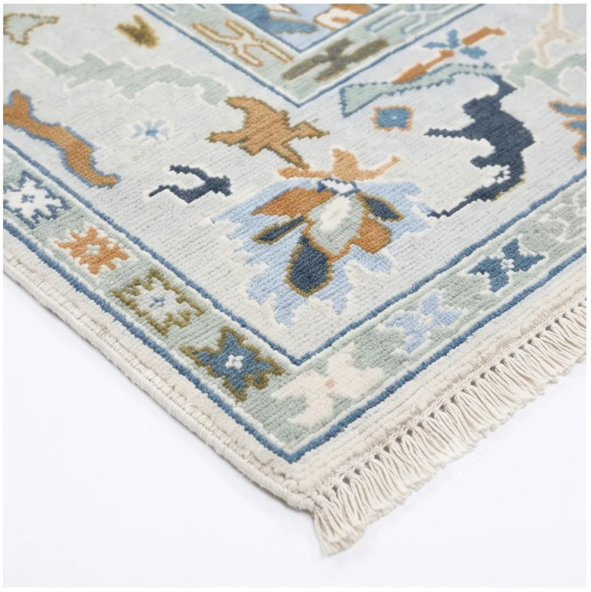 Ivory & Dusty Blue Modern Oushak Rug