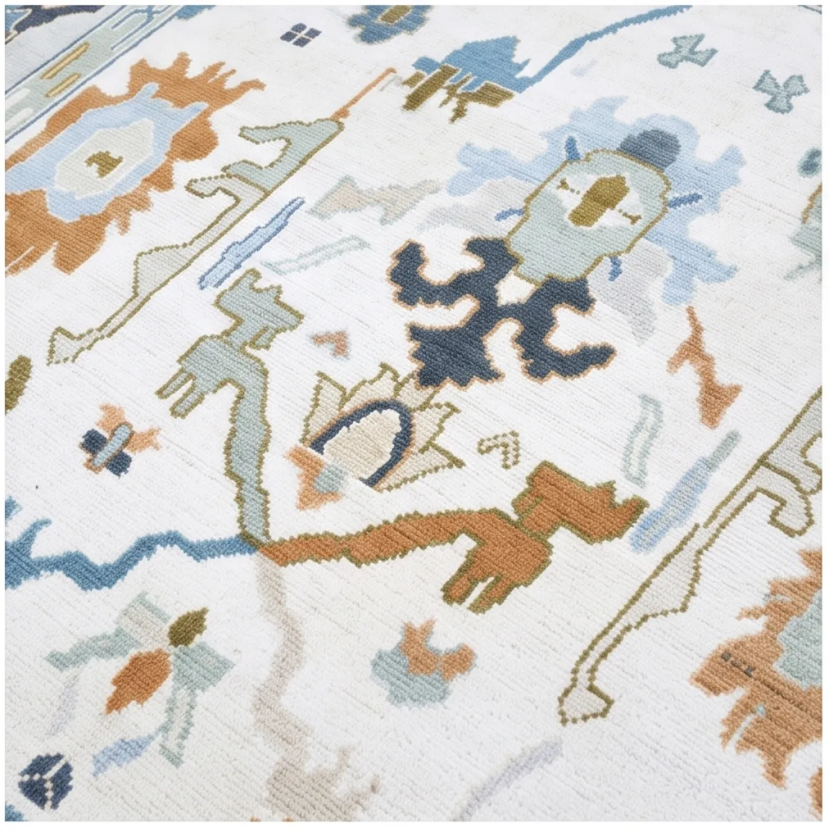 Ivory & Dusty Blue Modern Oushak Rug
