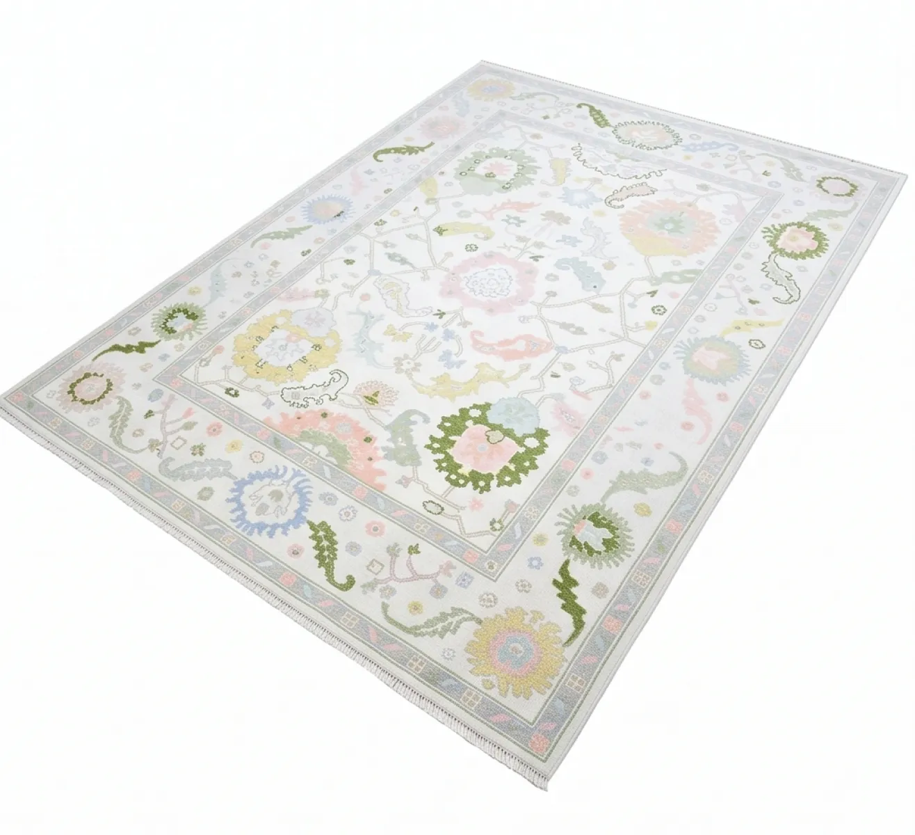 Serene Ivory & Pastel Floral Modern Oushak Rug