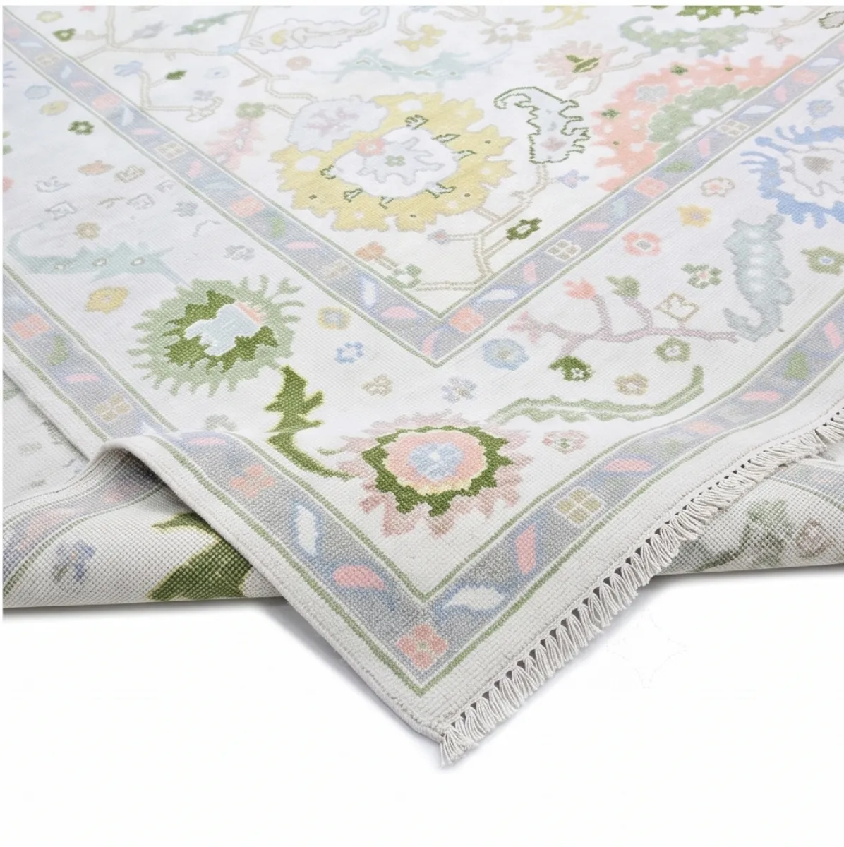 Serene Ivory & Pastel Floral Modern Oushak Rug