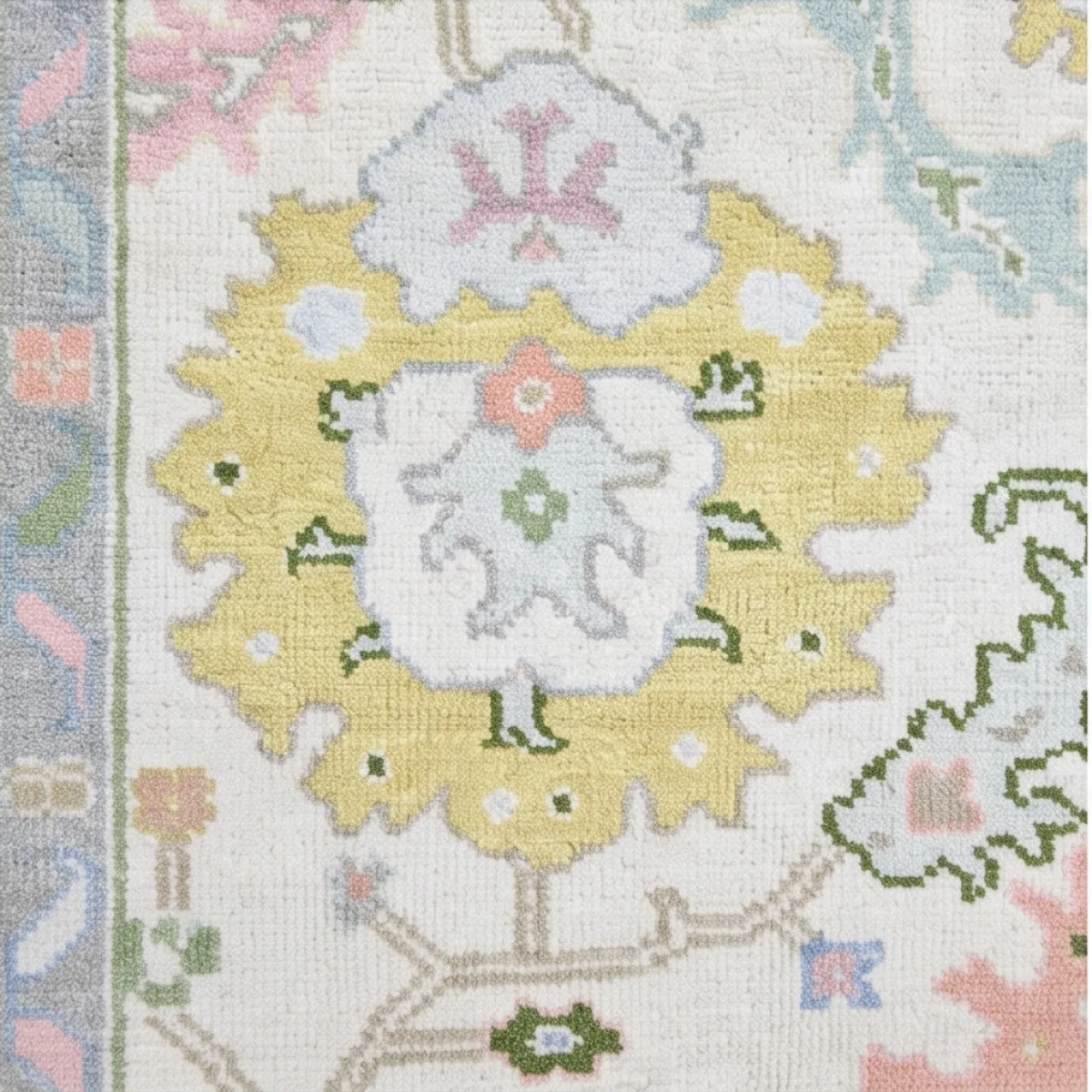 Serene Ivory & Pastel Floral Modern Oushak Rug