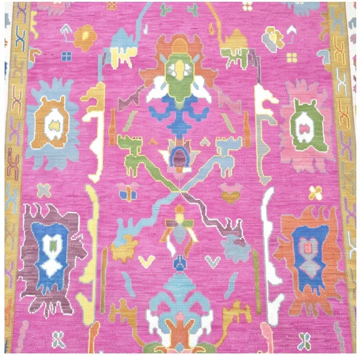 Vibrant Fuchsia & Ivory Modern Oushak Rug
