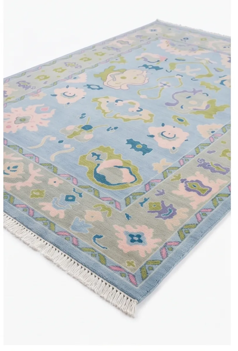 Serene Sky Blue Modern Oushak Rug