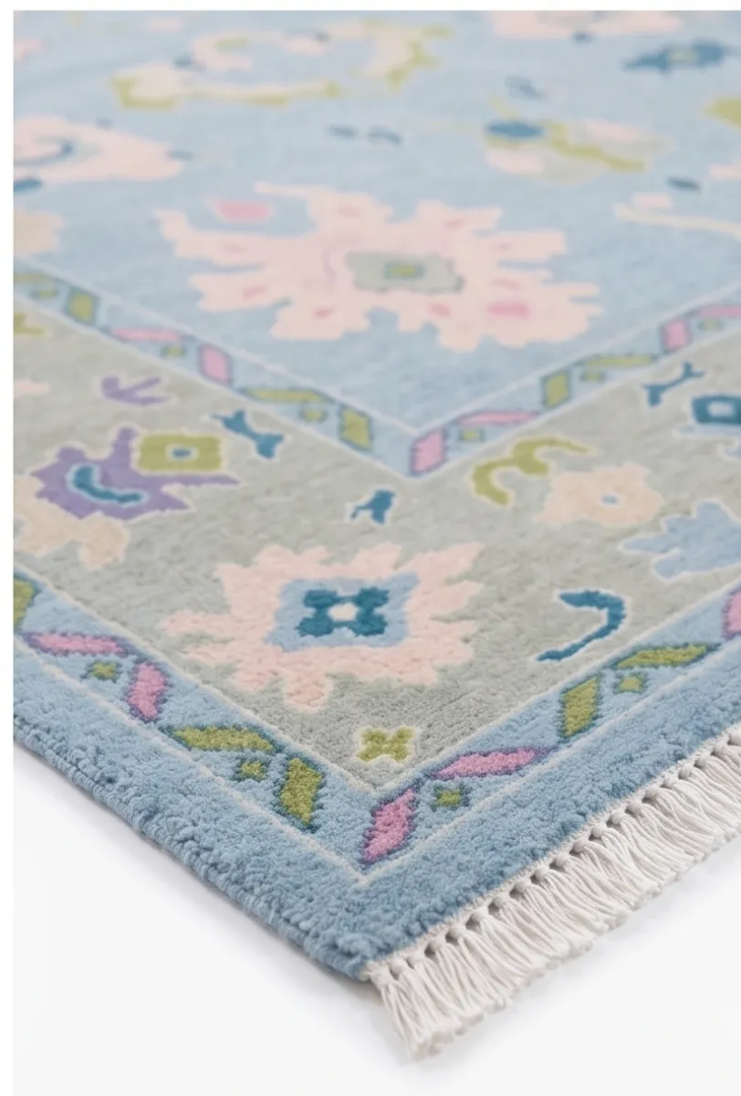 Serene Sky Blue Modern Oushak Rug