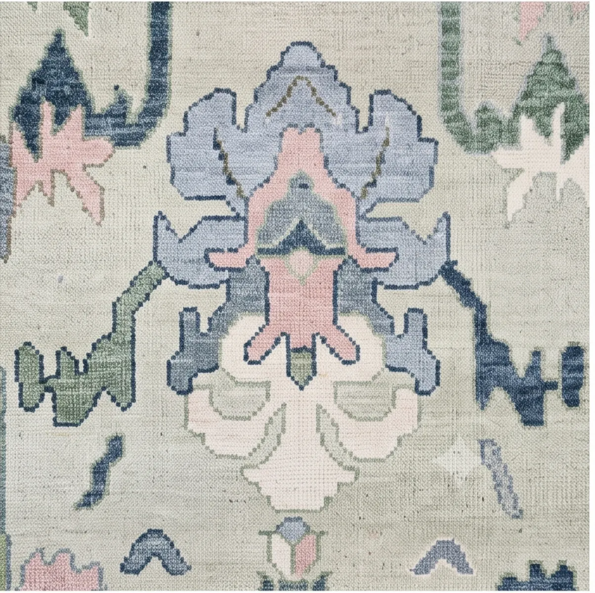 Elegant Ivory & Sage Modern Oushak Rug