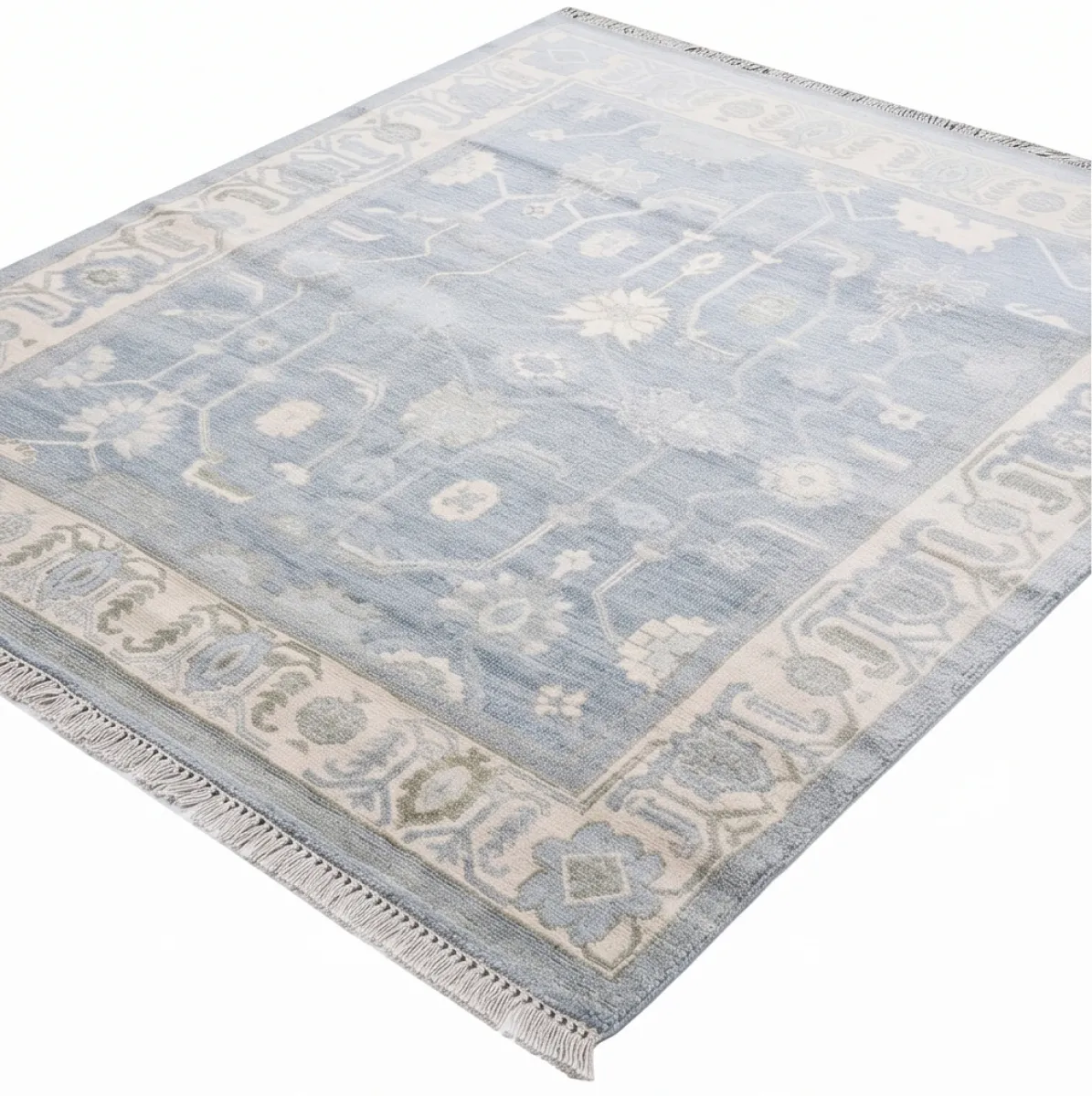 Serene Blue & Ivory Modern Oushak Rug