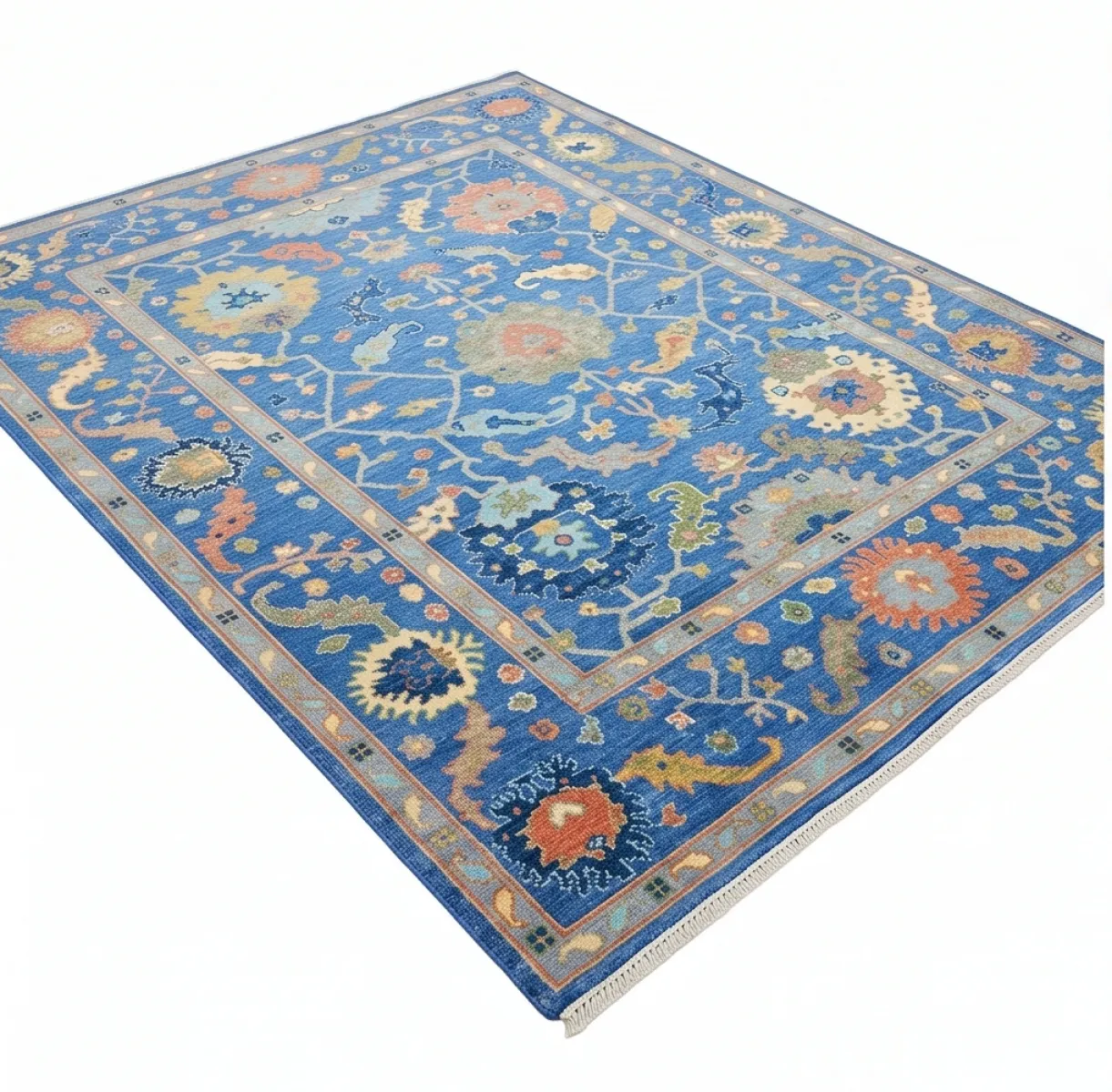 Vibrant Royal Blue Modern Oushak Rug