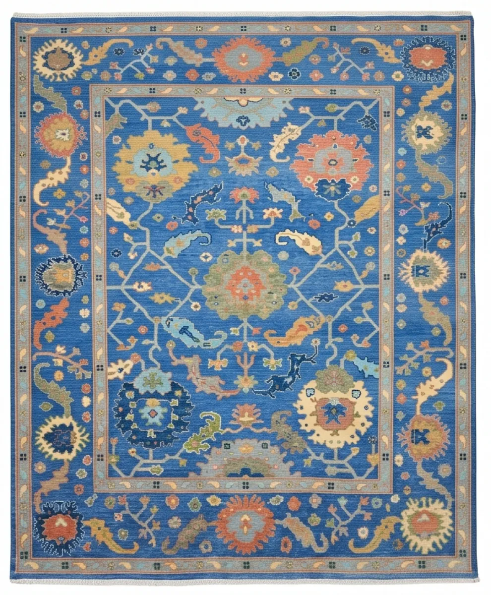Vibrant Royal Blue Modern Oushak Rug