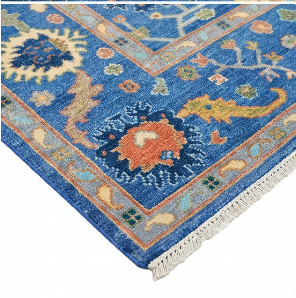 Vibrant Royal Blue Modern Oushak Rug