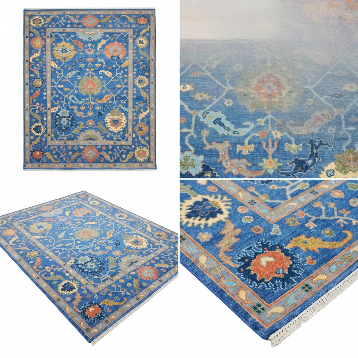 Vibrant Royal Blue Modern Oushak Rug