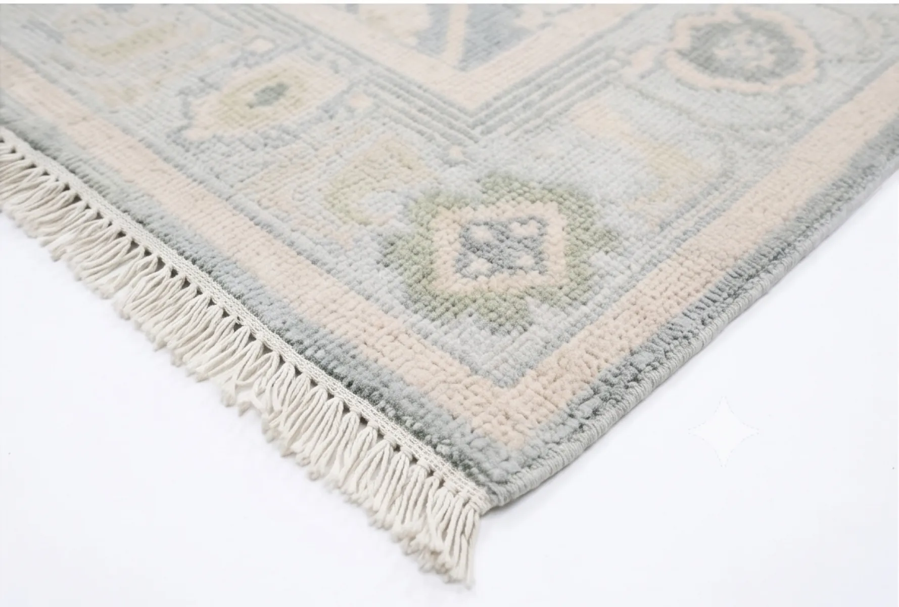 Elegant Ivory & Sage Green Modern Oushak Rug
