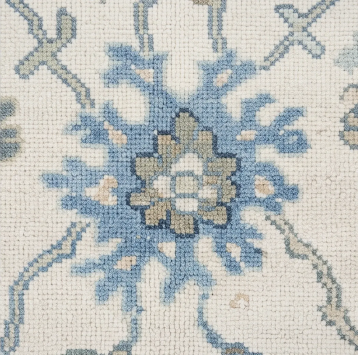 Sophisticated Ivory & Slate Blue Modern Oushak Rug