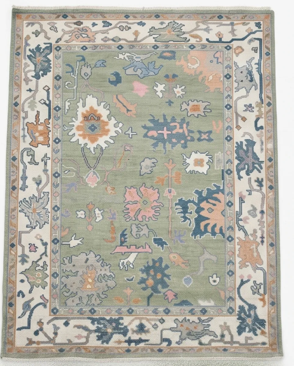 Sage Green & Ivory Modern Oushak Rug