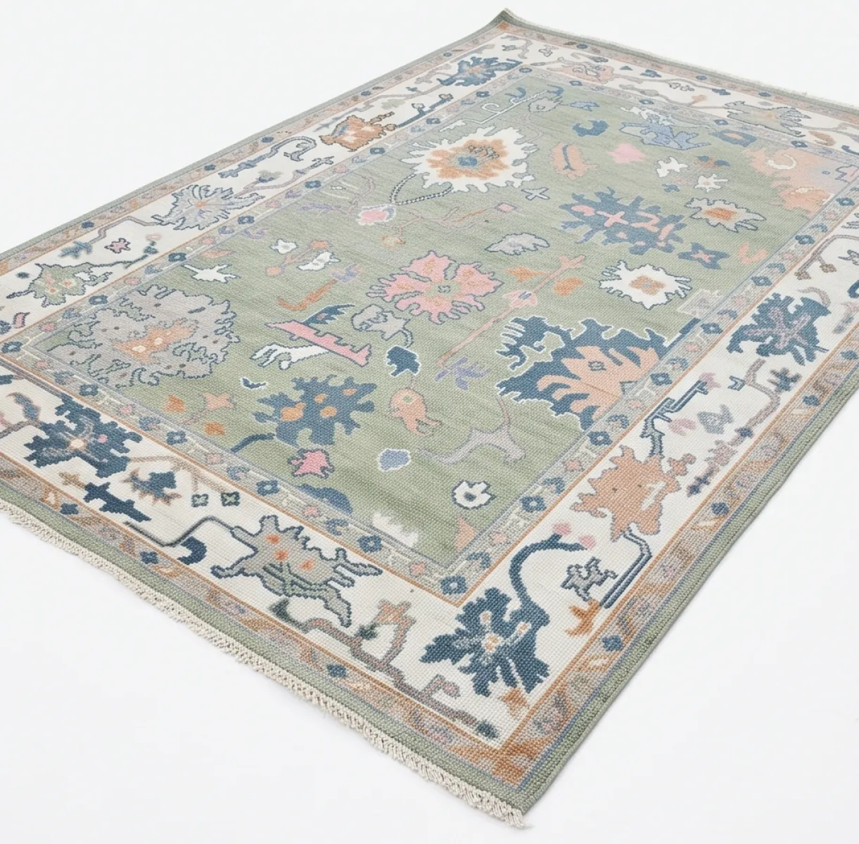 Sage Green & Ivory Modern Oushak Rug