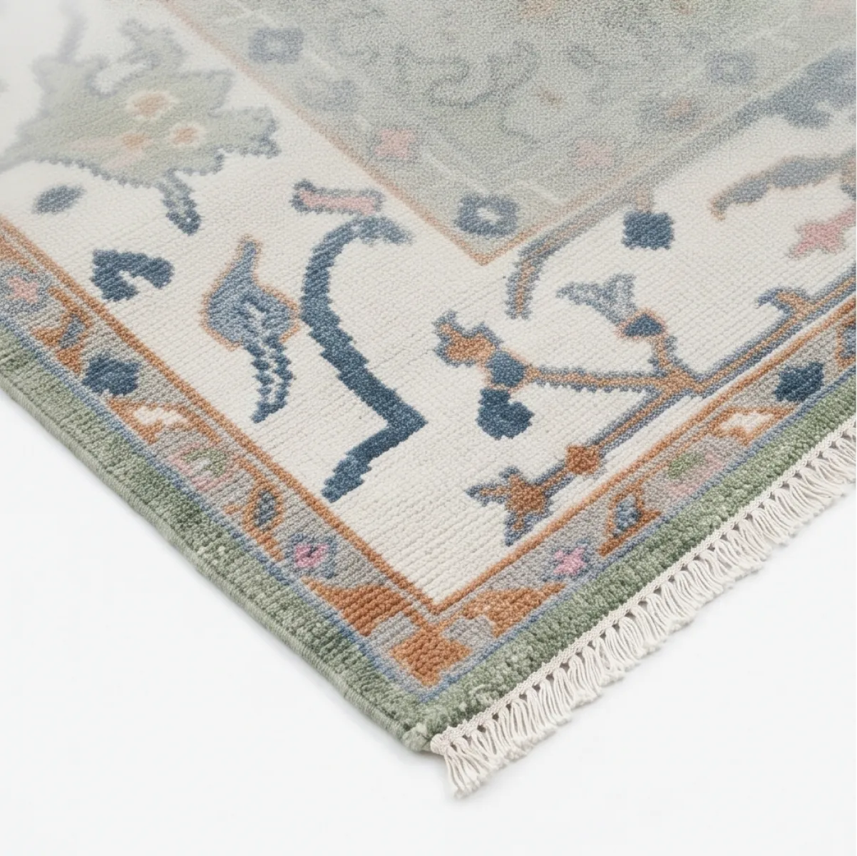 Sage Green & Ivory Modern Oushak Rug