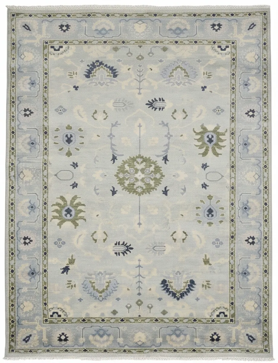 Serene Blue & Ivory Modern Oushak Rug
