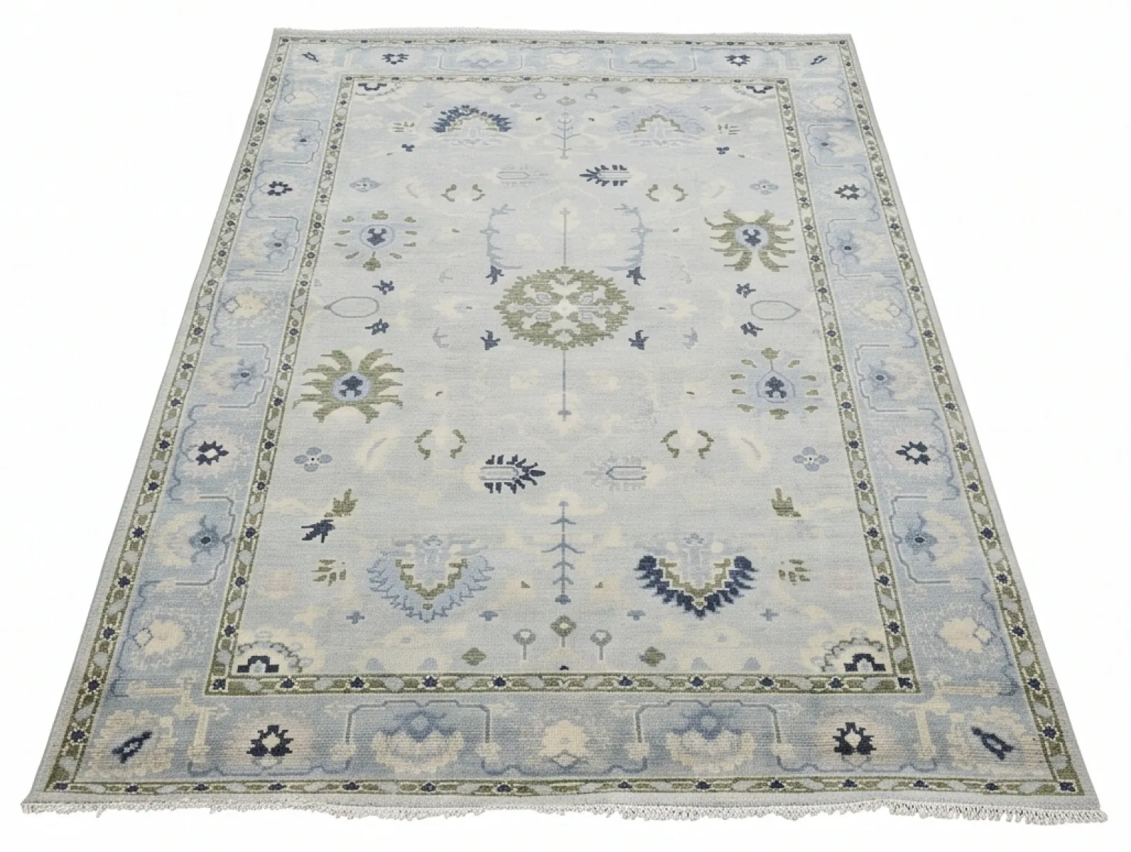 Serene Blue & Ivory Modern Oushak Rug