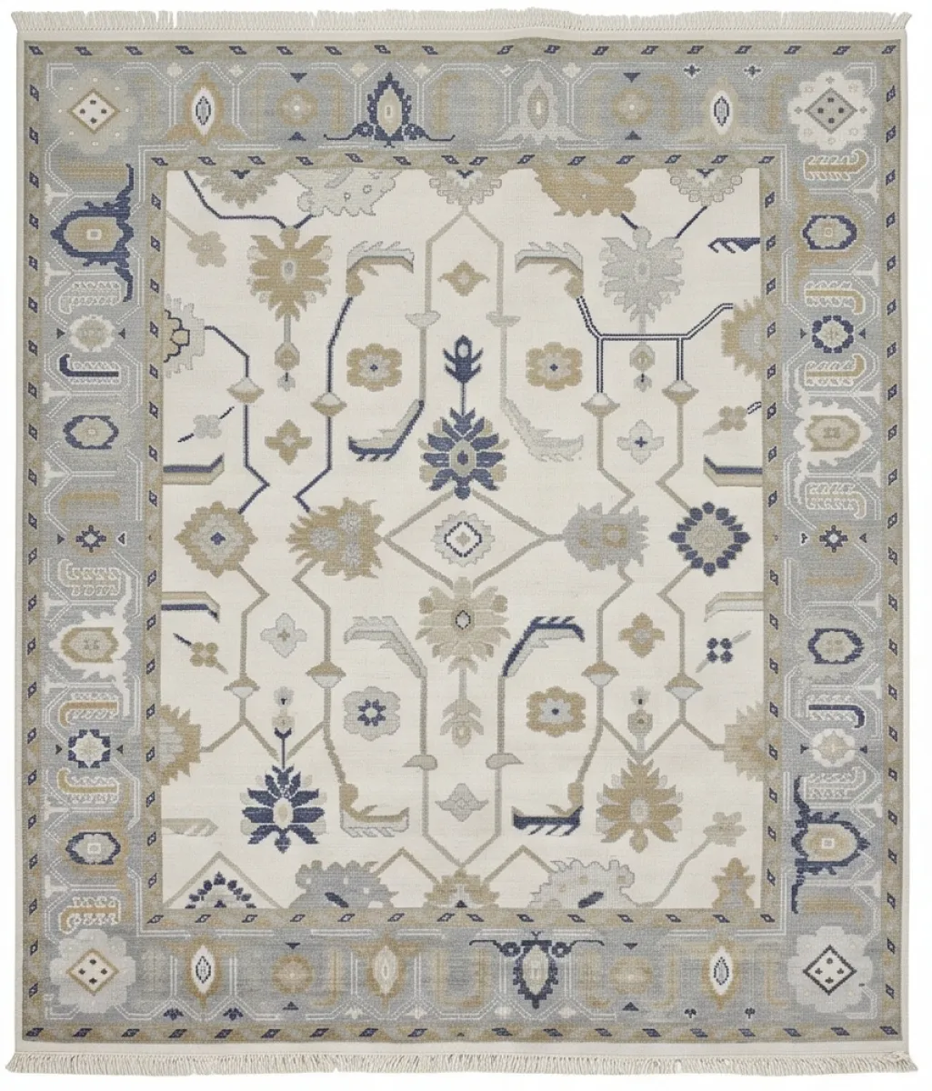 Heirloom Modern Oushak - Ivory, Blue & Muted Gold