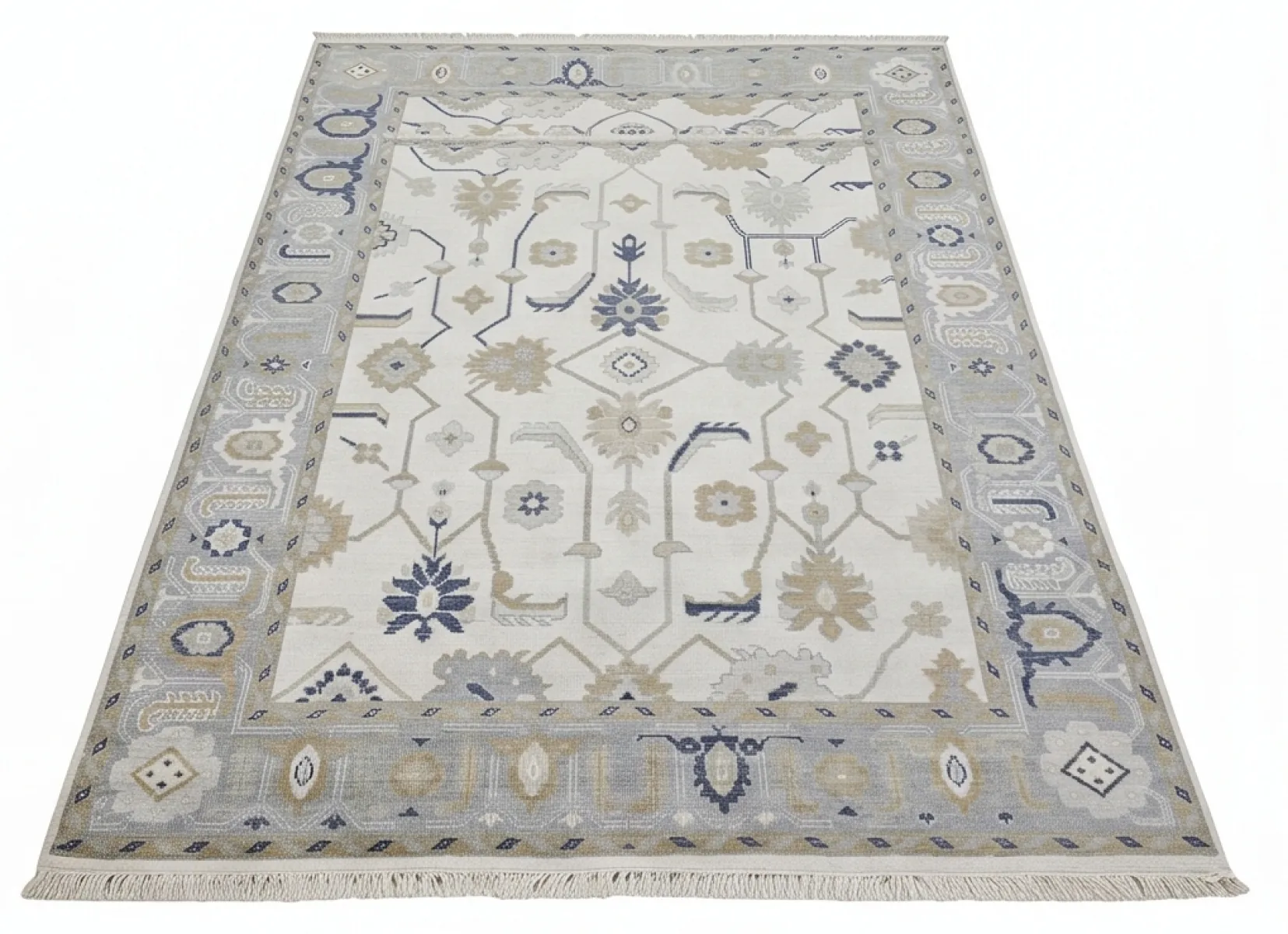 Heirloom Modern Oushak - Ivory, Blue & Muted Gold