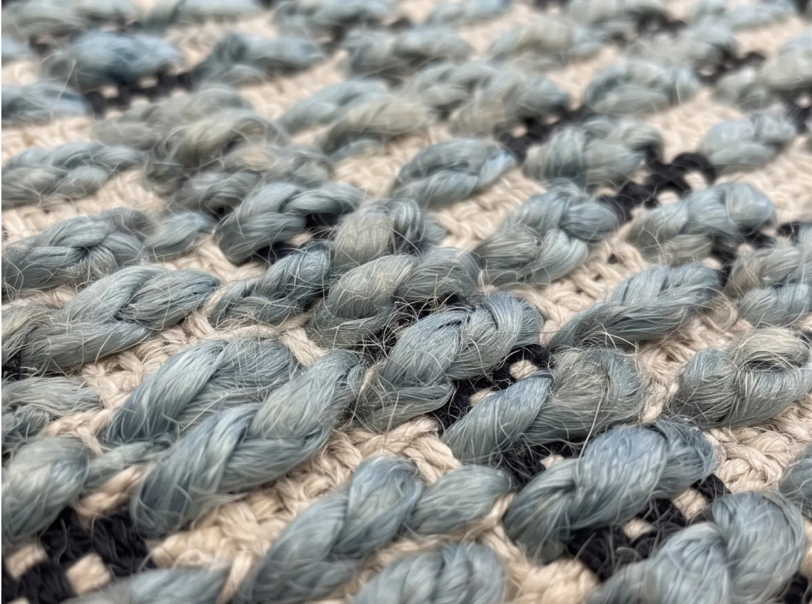 Hand Woven Jute Rug with Chain - Blue, Black & Natural