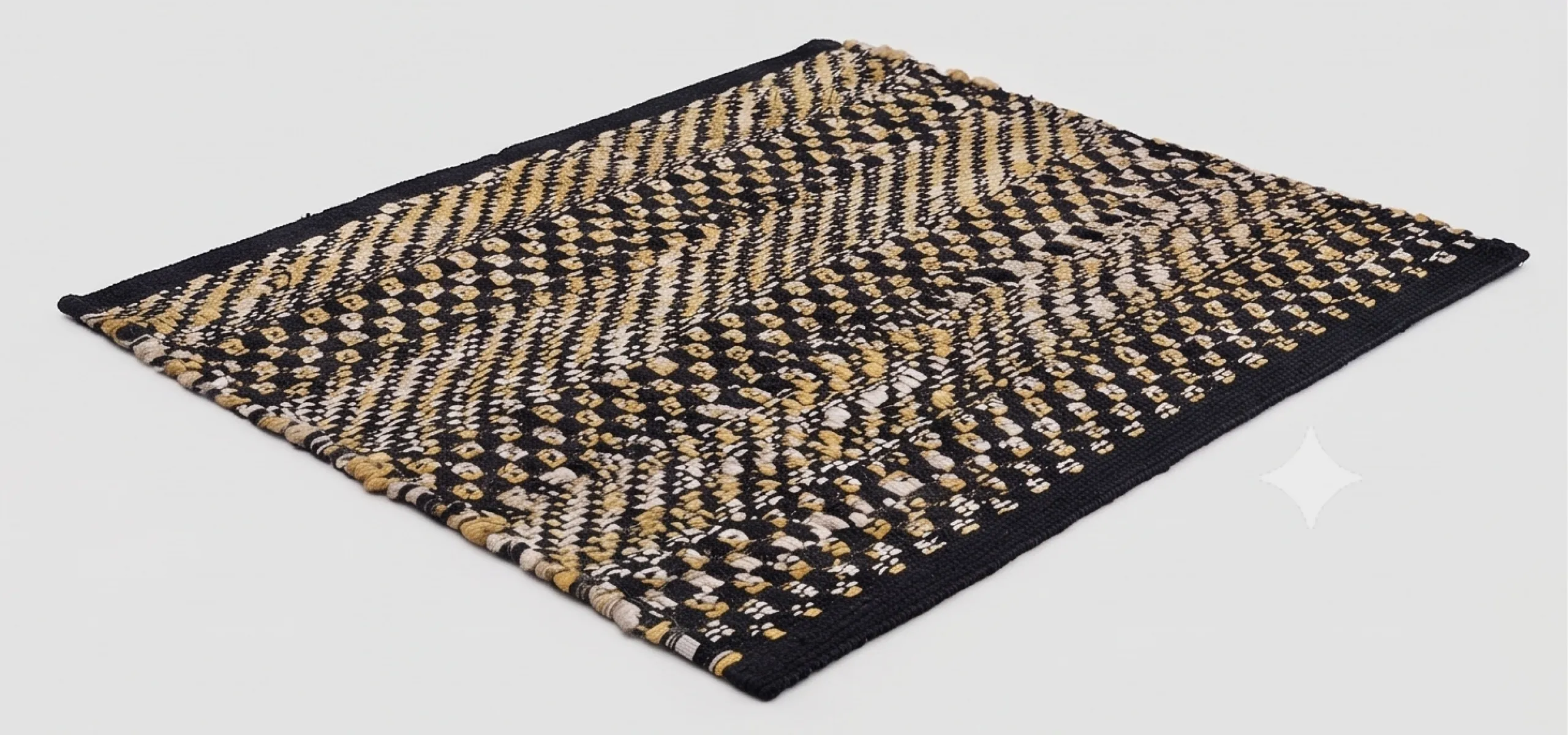 Golden Dot Hand Woven Jute, PET Fiber & Cotton Rug - Black & Gold