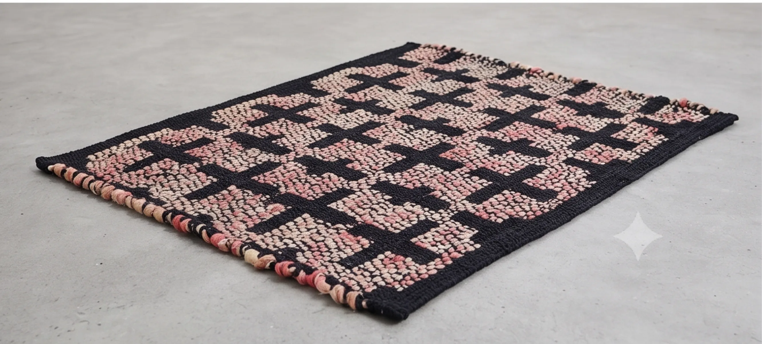Black Mark Hand Woven Jute & Cotton Rug - Black & Pink/Beige