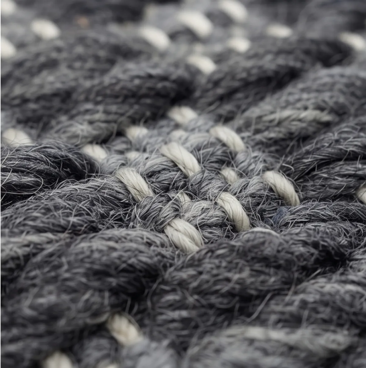 Diamond Square Hand Woven Chunky Rug - Charcoal Grey & White