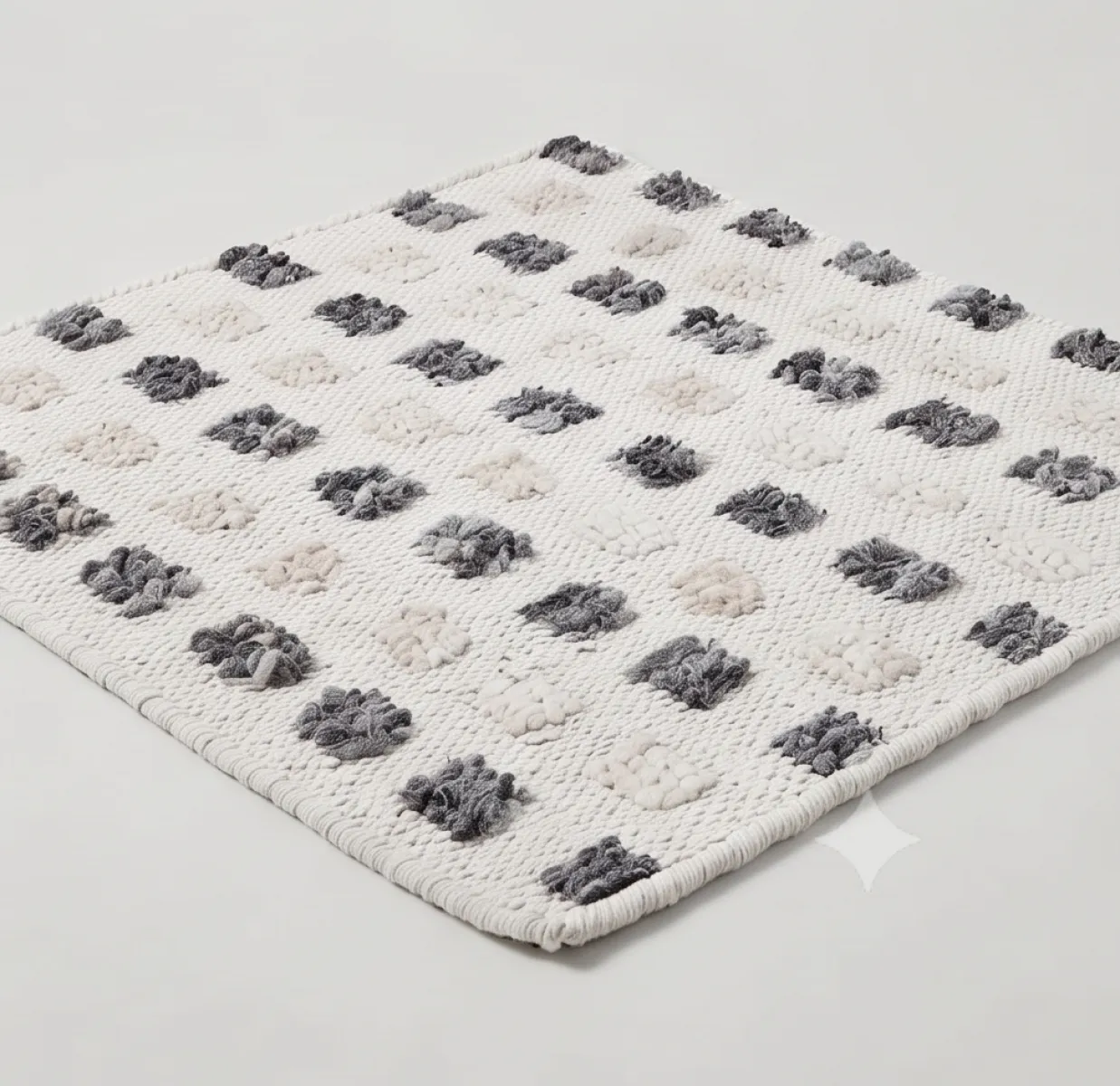 Checkered Tufted PET Fiber Rug - Cream, Grey & Tan