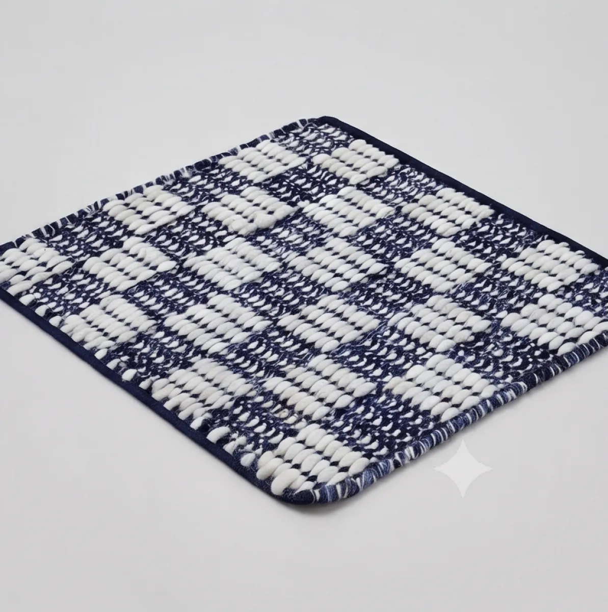 Stone White Hand Woven Chunky Checkered Rug - Navy & White