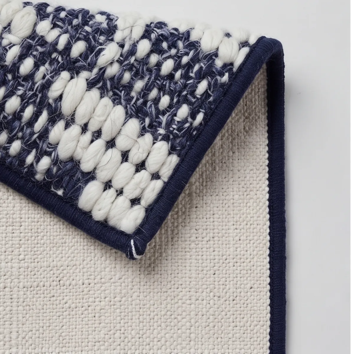 Stone White Hand Woven Chunky Checkered Rug - Navy & White