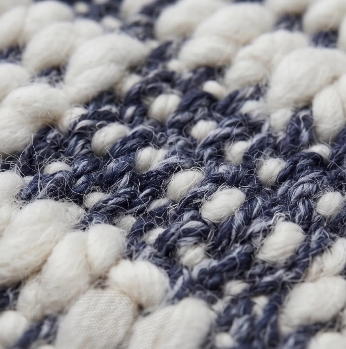 Stone White Hand Woven Chunky Checkered Rug - Navy & White