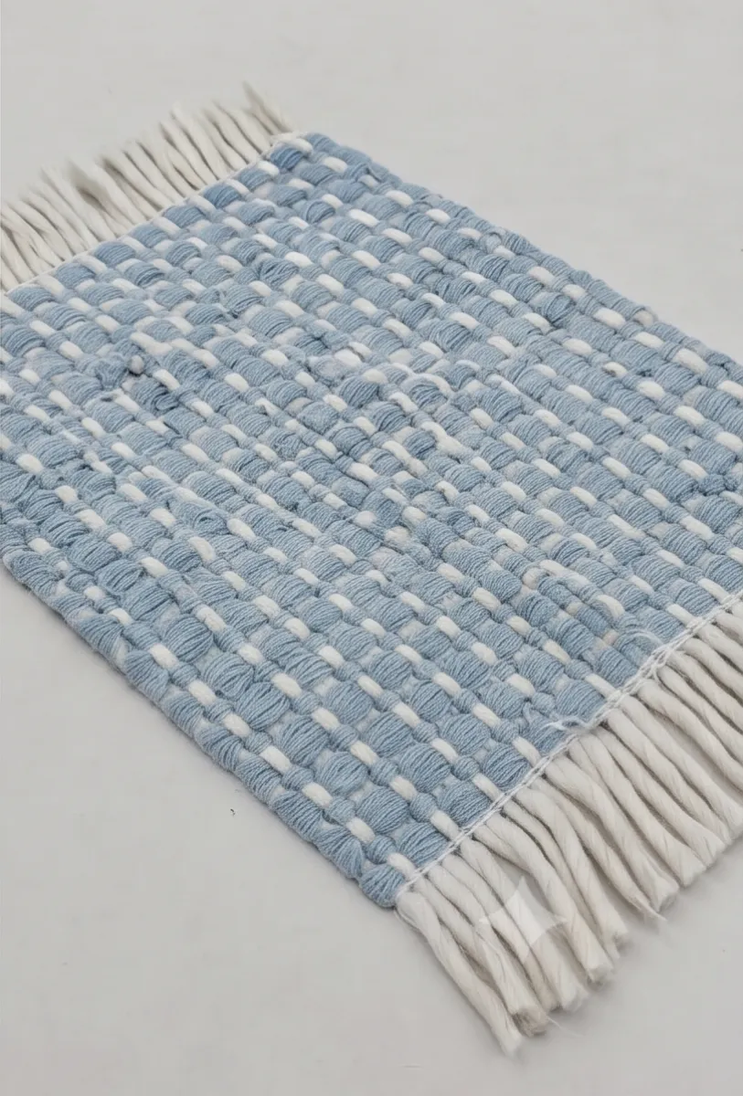 Square Field Hand Woven Wool Rug - Light Blue & Cream