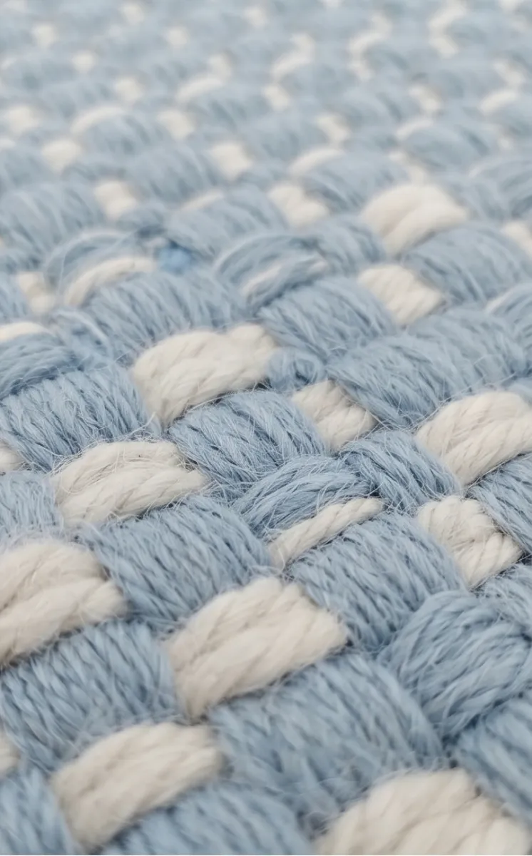 Square Field Hand Woven Wool Rug - Light Blue & Cream