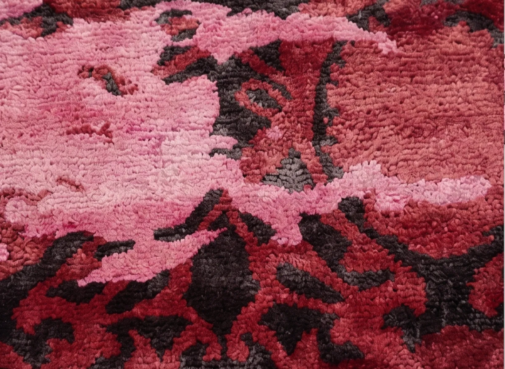 Transitional Art Hand Tufted Tensile Silk Carpet - Crimson & Pink Gradient