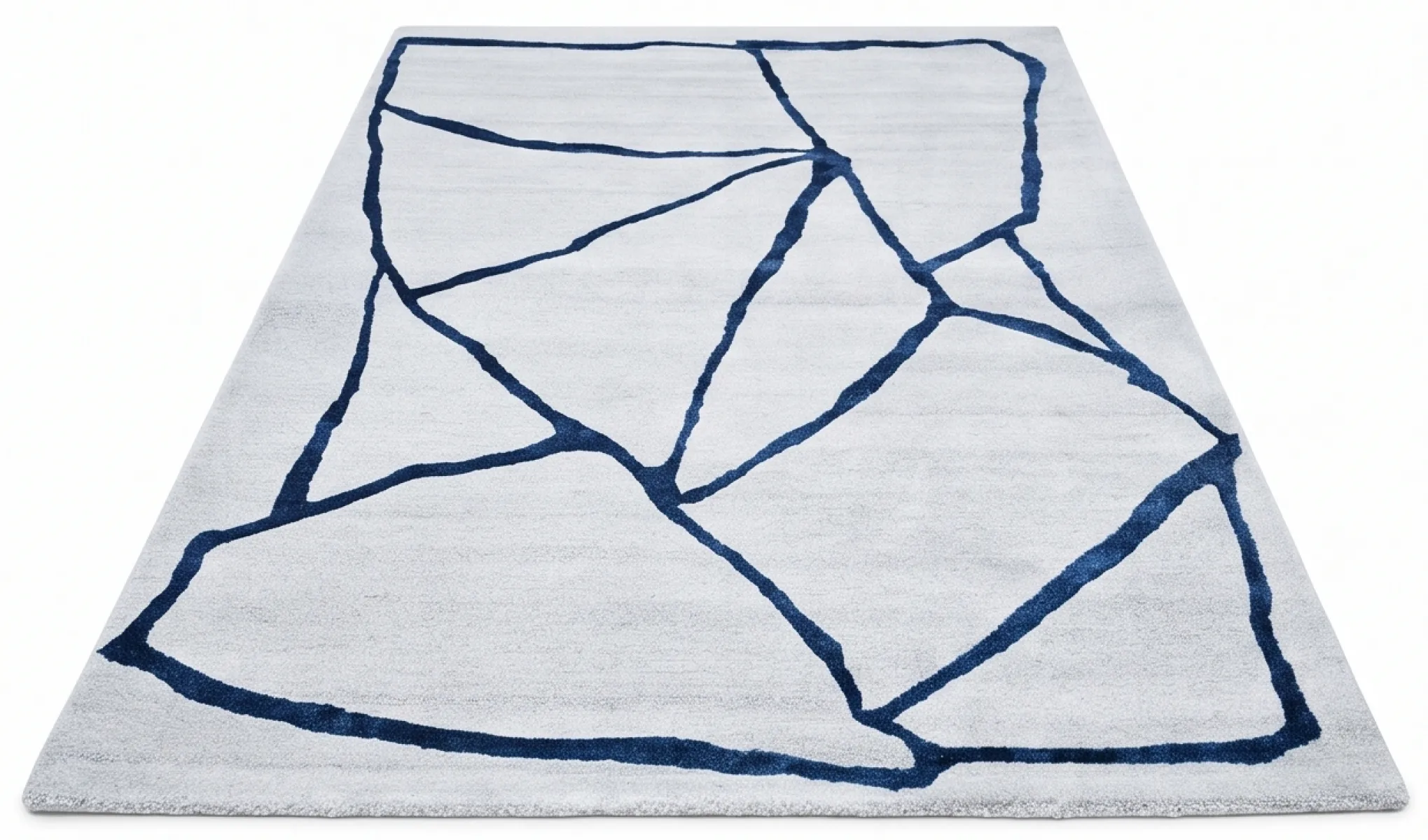 Abstract Geometric Hand Tufted Carpet - Cream & Navy
