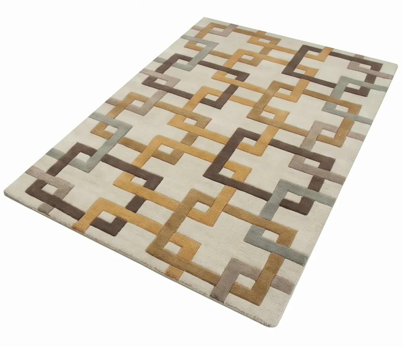 Modern Interlocking Geometric Wool Hand Tufted Carpet - Earth Tones